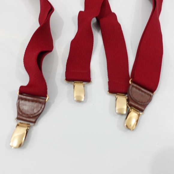 Suspender Mens Red Clip On X Back Adjustable Stretch Burgundy Wine WEST GERMANY - Picture 4 of 10